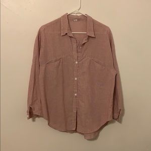 Red striped linen button down